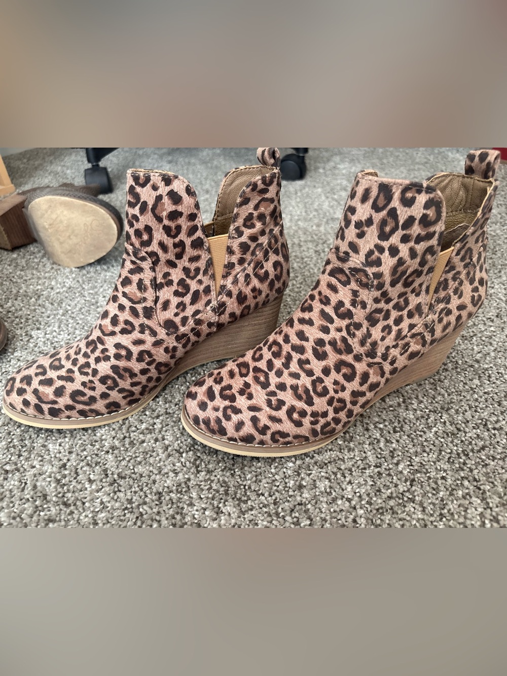 Very G Leopard Print Wedge Ankle Boots - Tan & Brown